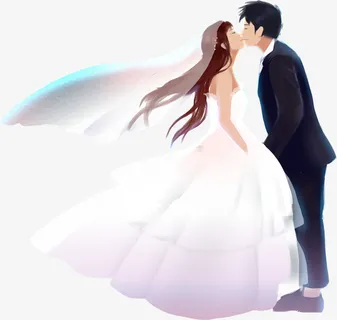 紫群浪漫情人节新娘新郎免抠