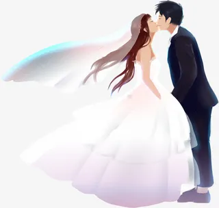 紫群浪漫情人节新娘新郎免抠