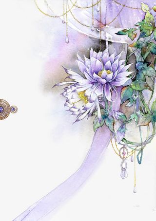 唯美古风水彩插画免抠