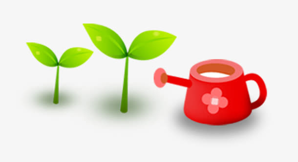 清新水壶树苗绘画装饰素材免抠