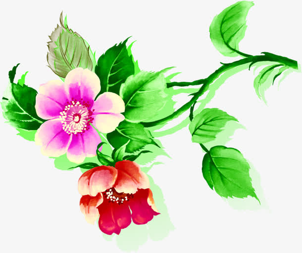 粽情端午节绿色树叶树枝蓝色花朵免抠