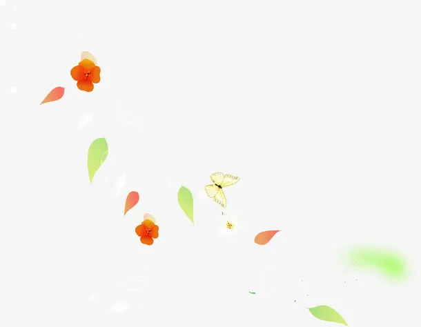 春天红色花朵蝴蝶免抠