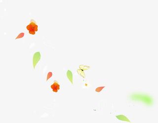 春天红色花朵蝴蝶免抠