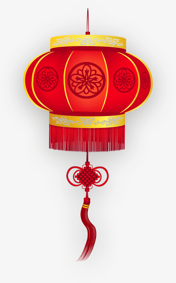 红色中国风花朵灯笼免抠