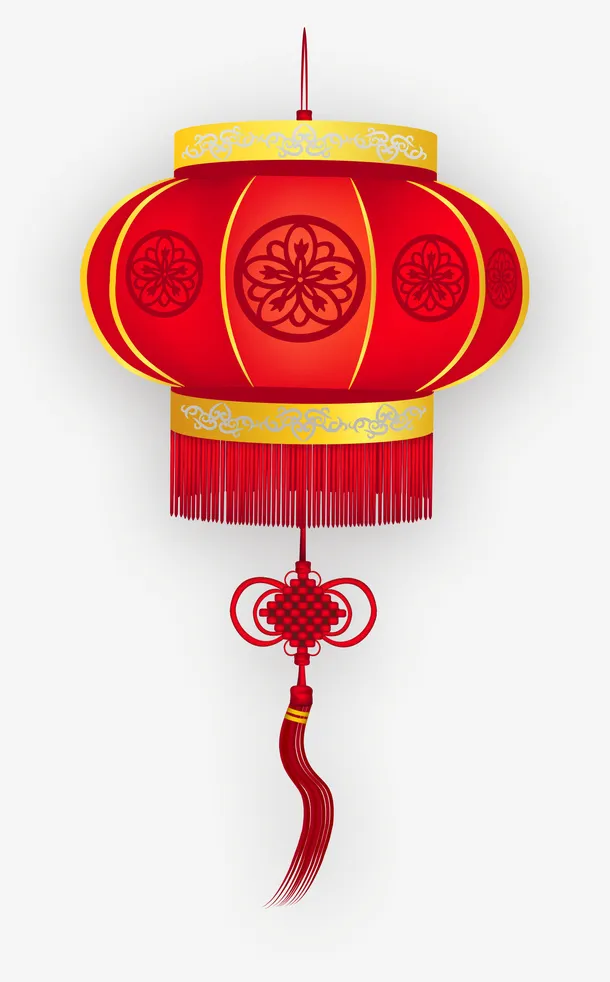 红色中国风花朵灯笼免抠
