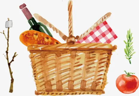 矢量手绘野餐篮子免抠