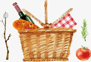 矢量手绘野餐篮子免抠