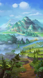 游戏原画素材山川河流白云漂浮免抠 游戏原画素材山川河流白云漂浮免抠