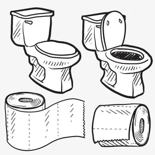 手绘线条简约马桶免抠