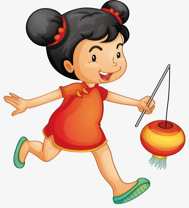 提着灯笼的中国娃娃免抠