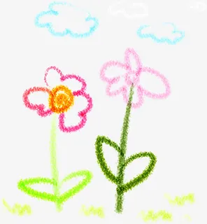 手绘彩色蜡笔小花白云免抠
