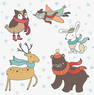 冬季扁平可爱动物免抠