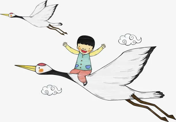 飞翔的大雁和小男孩免抠