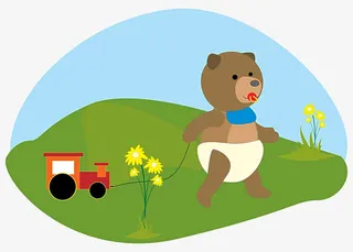 卡通小熊花朵免抠