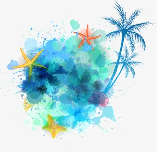 蓝色水彩晕染免抠