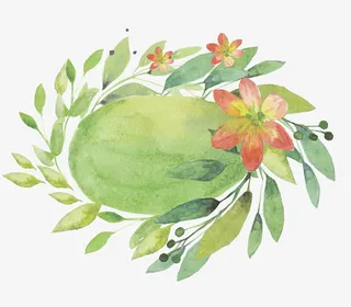 水彩绿叶边框免抠