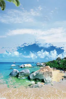 蓝色清新春节旅行三亚海滩背景高清