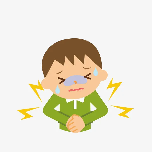 卡通肚子痛冒冷汗的男孩素材免抠
