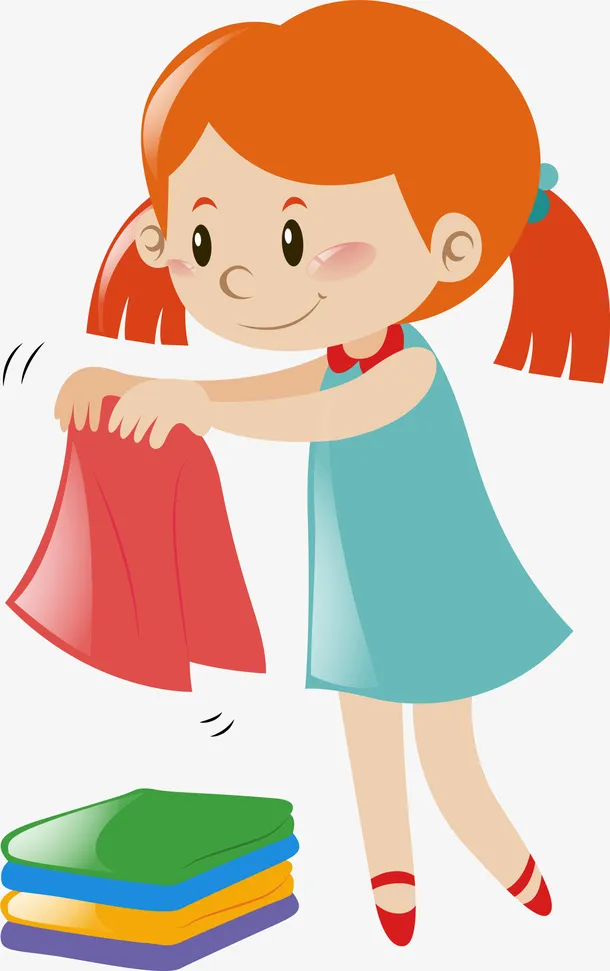微笑可爱叠衣服女孩免抠