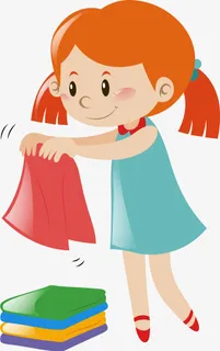 微笑可爱叠衣服女孩免抠