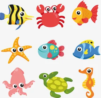 矢量手绘卡通海洋生物合集免抠