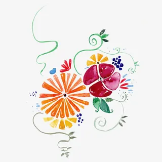 中国风水彩鲜花免抠