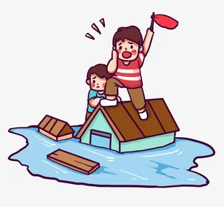 洪水中在房顶呼救幼免抠