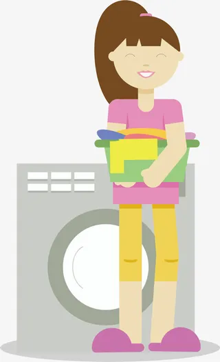 洗衣服的美女免抠