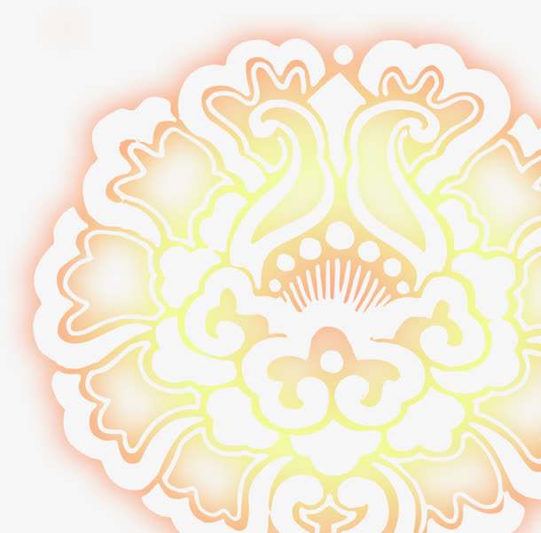 手绘粉黄色光效花纹免抠