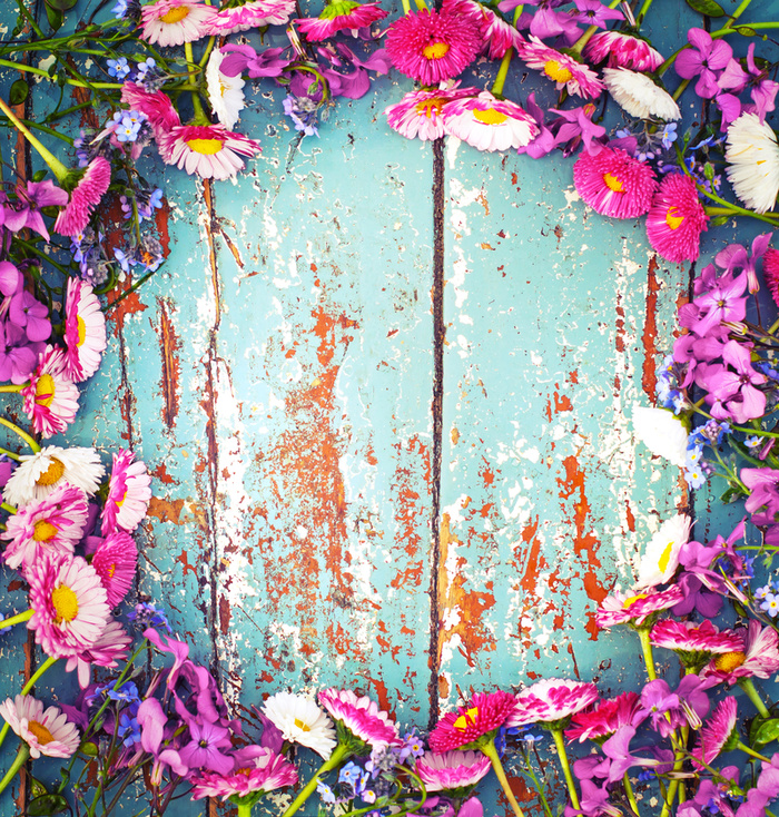 鲜花古老木板背景图片高清