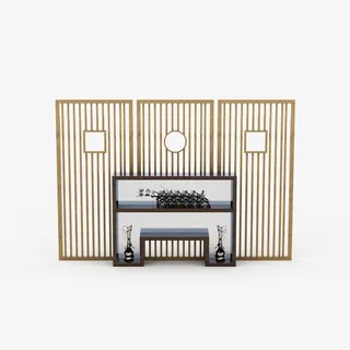 棕色条纹边框日式屏风免抠