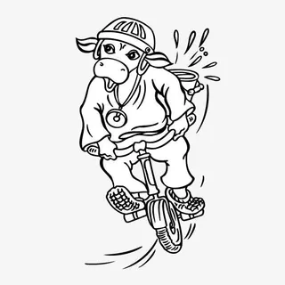 卡通 手绘 动物 牛 自行车免抠