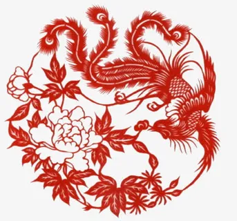 红色剪纸凤凰免抠