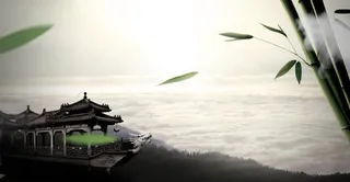 竹叶风中飞扬云海凉亭免抠