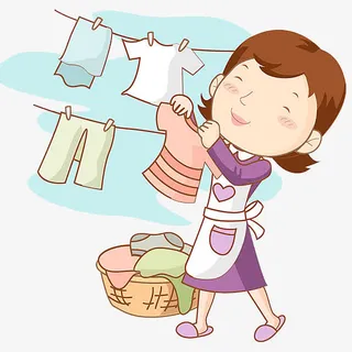 晒衣服的女人免抠