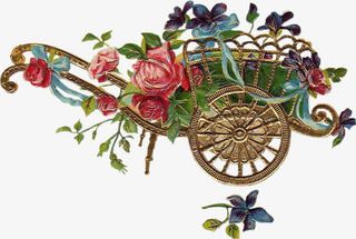 古典鲜花拉车免抠