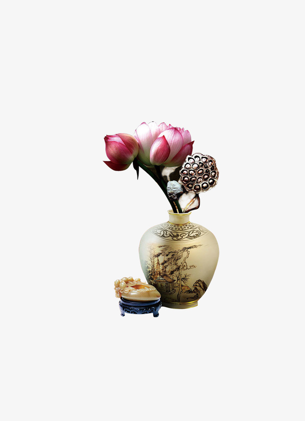 一瓶荷花中国风装饰图案免抠素材免抠