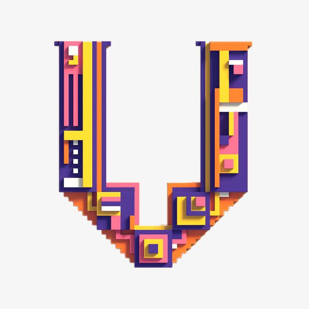 像素拼接字母Vc4d创意英文V免抠