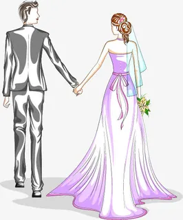 七夕情人节新郎新娘手绘免抠