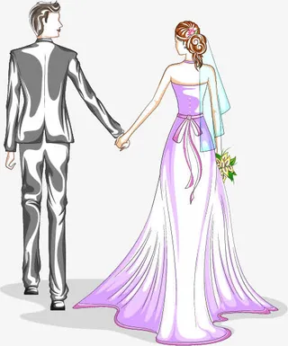 七夕情人节新郎新娘手绘免抠