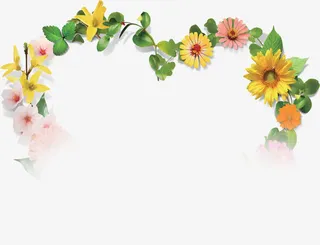 春天彩色花朵绿叶免抠