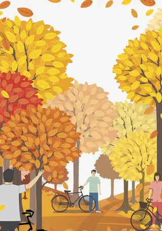 秋季公园插画免抠