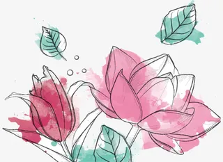 手绘唯美小清新水彩花草免抠