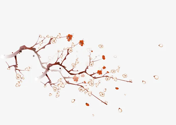 粉色中国风桃花花枝免抠