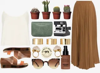 咖色百褶长裙免抠