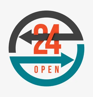 手绘24小时open图标设计免抠