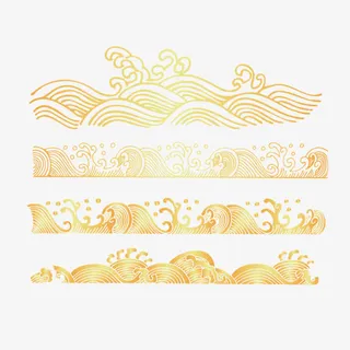 金色金属中国风发光海浪免抠