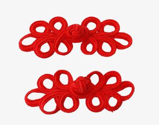 一对大红色镂空盘扣免抠