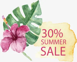 水彩植物夏日促销免抠