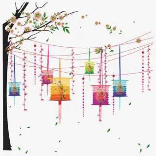 桃花灯笼矢量免抠